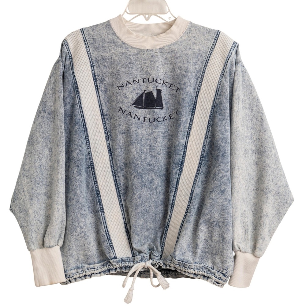 VTG Nantucket Acid Wash Denim Mockneck 80s 90s Cropped Yacht Club Old Money Sail